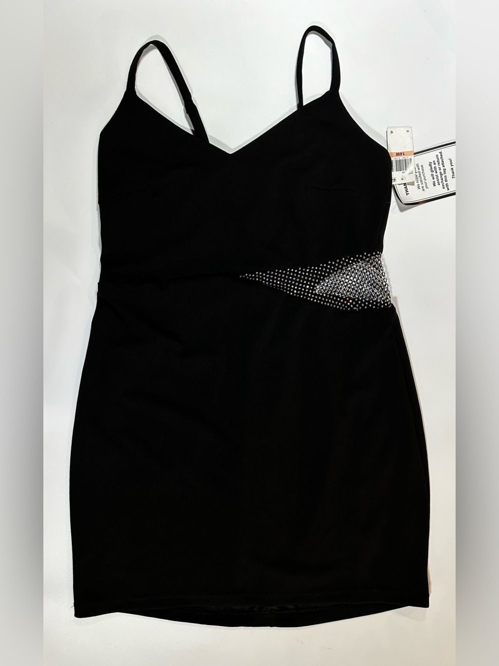B. Darlin Black Rhinestone Illusion Mesh Bodycon Mini Dress 14W NWT